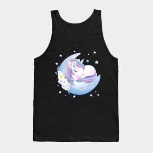 hand drawn cute unicorn sleeping moon Tank Top